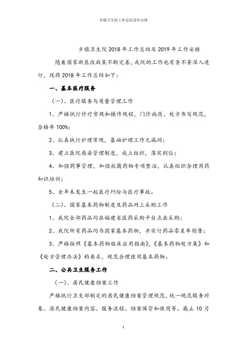 乡镇卫生院2018年工作总结及2019年工作安排