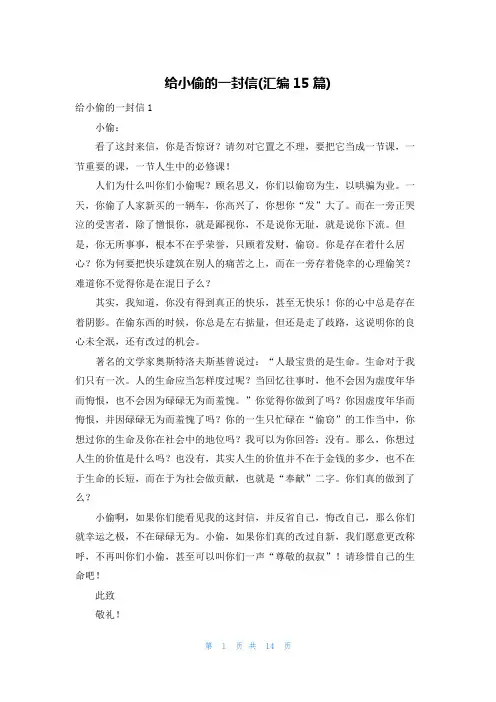 给小偷的一封信(汇编15篇)