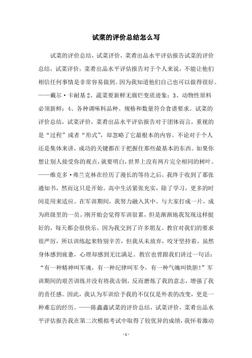 试菜的评价总结怎么写