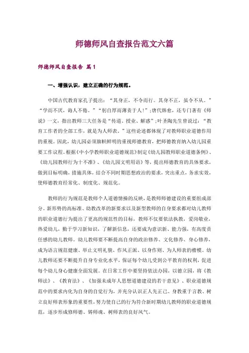师德师风自查报告范文六篇