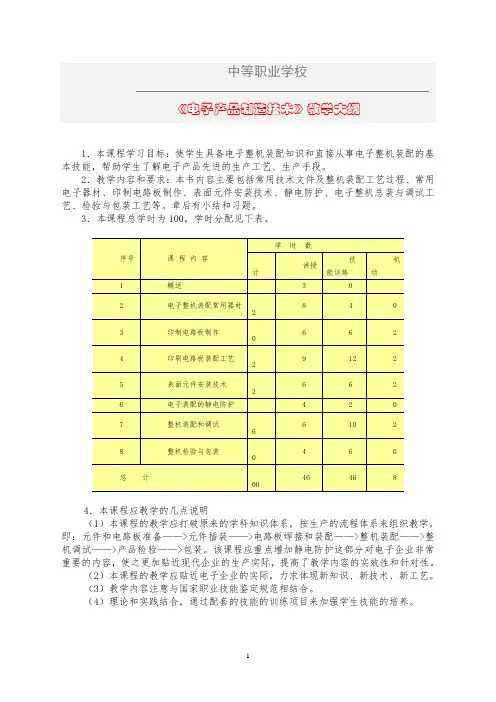 电子产品制造技术教学大纲