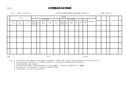 合同预算成本分析明细表