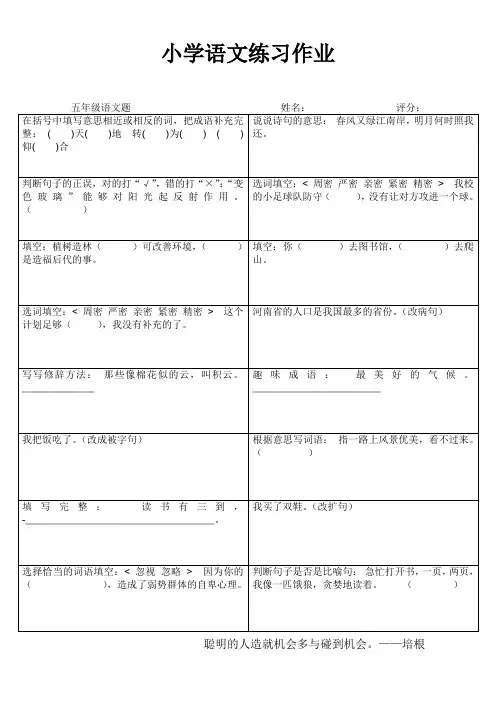 苏教版小学五年级语文专项练习2