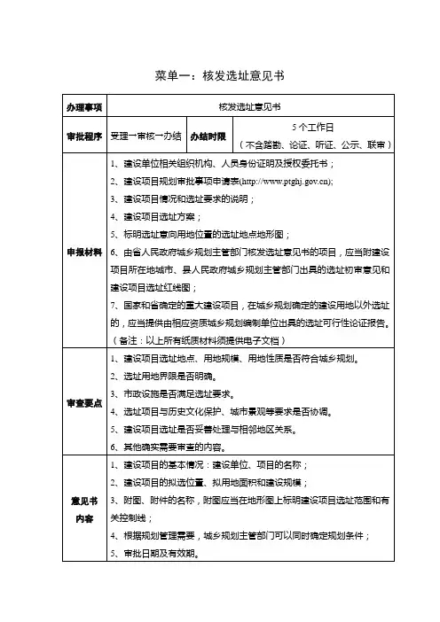 规划菜单式审批办事指南