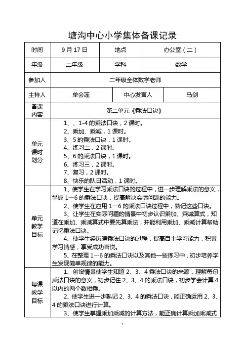 第二次集体备课记录