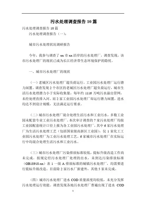 污水处理调查报告10篇