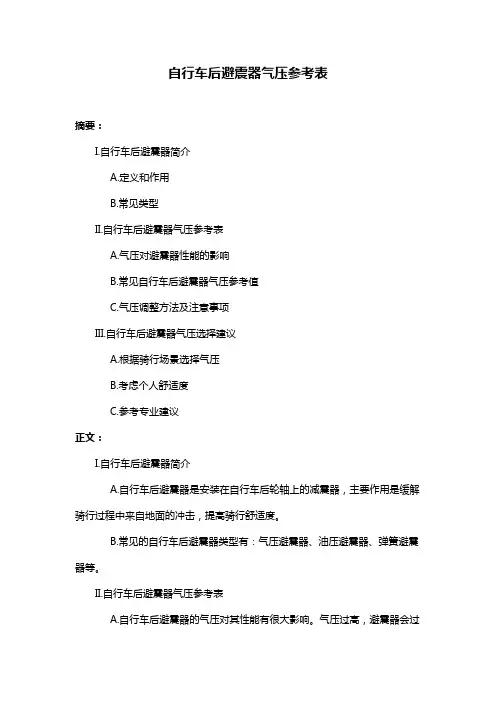 自行车后避震器气压参考表
