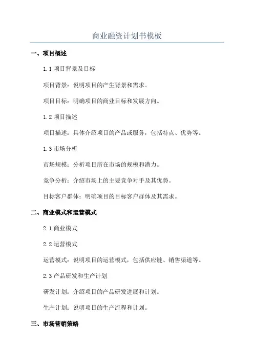 商业融资计划书模板