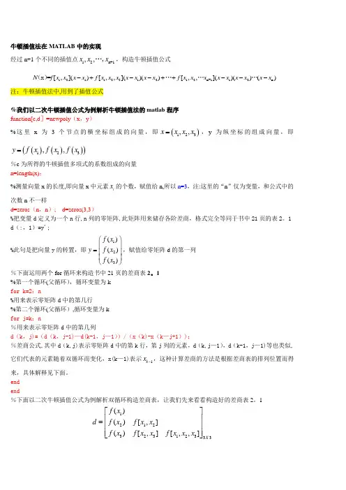 牛顿插值法matlab程序解析