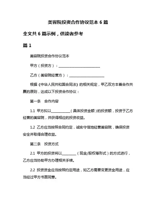 美容院投资合作协议范本6篇