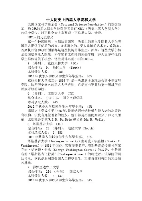 2020十大历史上的黑人学院和大学