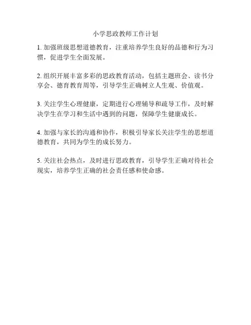 小学思政教师工作计划