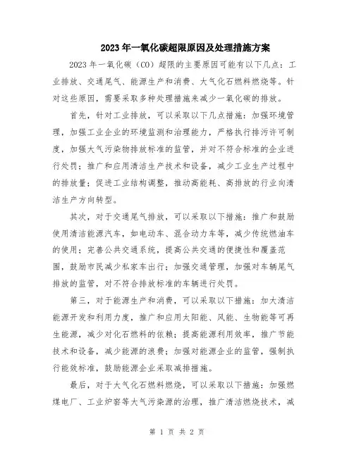2023年一氧化碳超限原因及处理措施方案