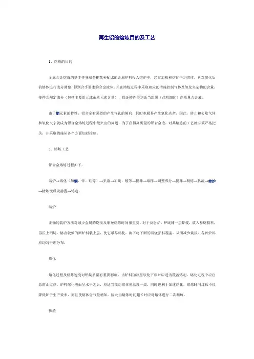 再生铝的熔炼目的及工艺