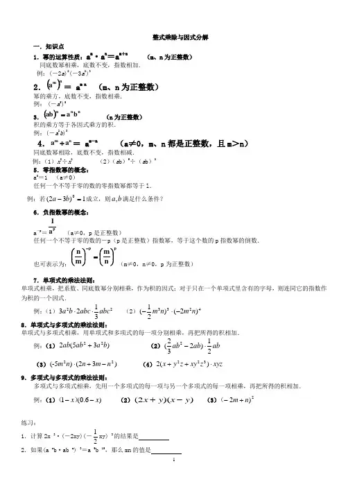 整式的乘法与因式分解讲义课