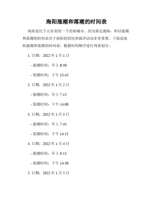 海阳涨潮和落潮的时间表
