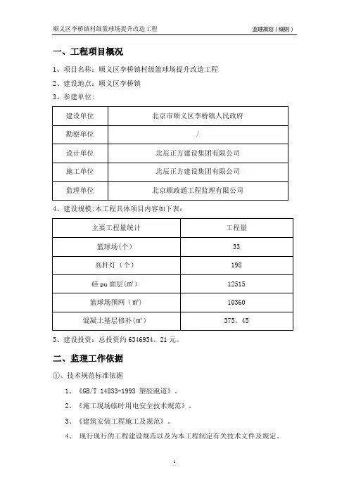 硅PU篮球场监理规划(细则)