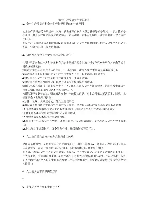安全生产委员会专安办职责安全生产