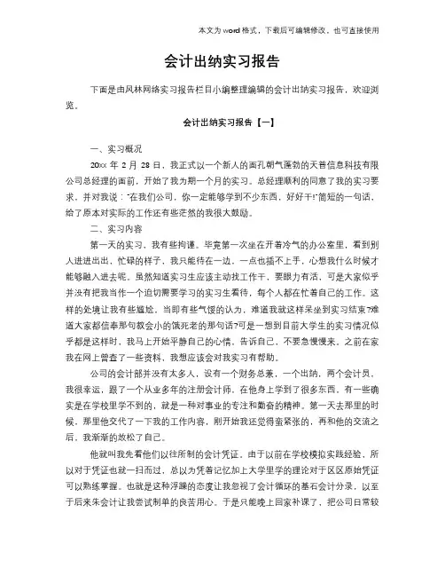 2018年会计出纳工作总结范文学习参考(word格式)实习报告学习范文