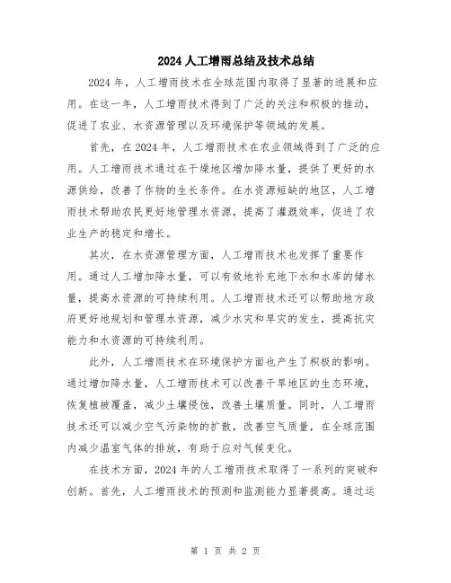 2024人工增雨总结及技术总结