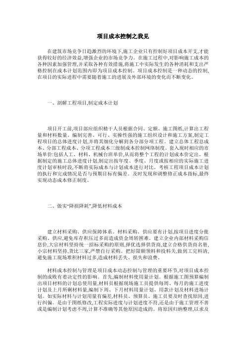 项目成本控制之我见