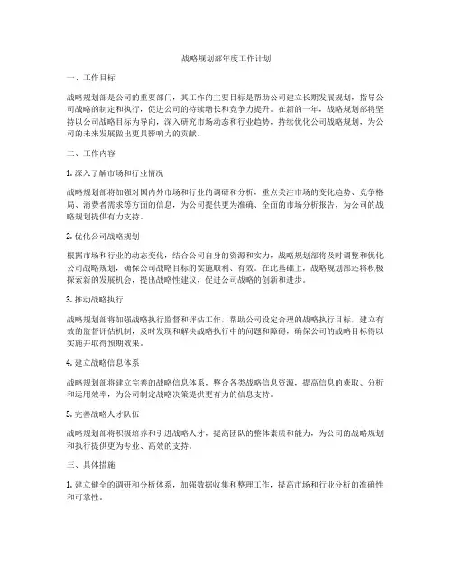 战略规划部年度工作计划