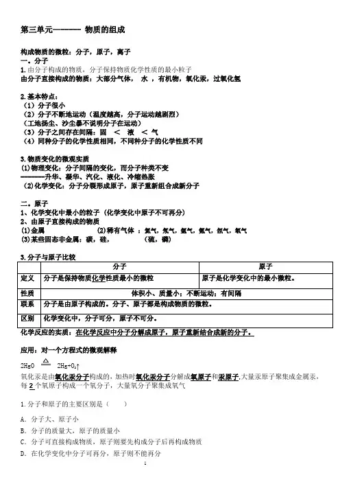 人教版九年级上第三单元--物质的组成讲义