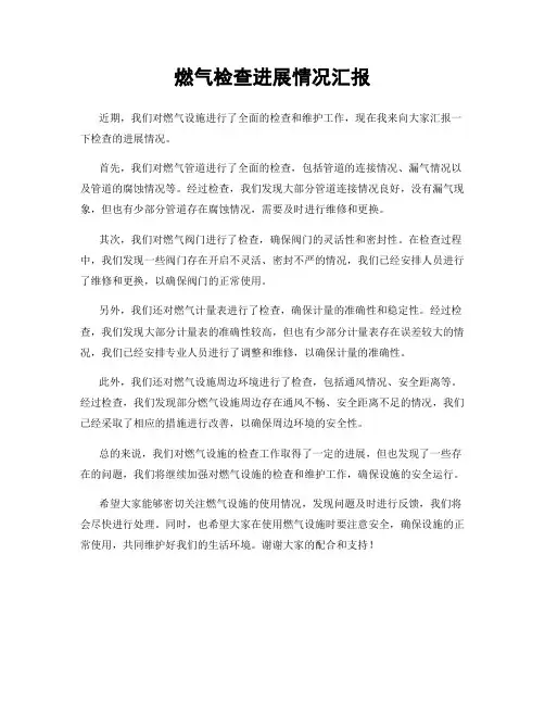 燃气检查进展情况汇报