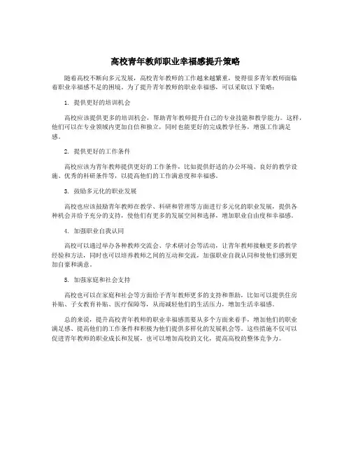 高校青年教师职业幸福感提升策略