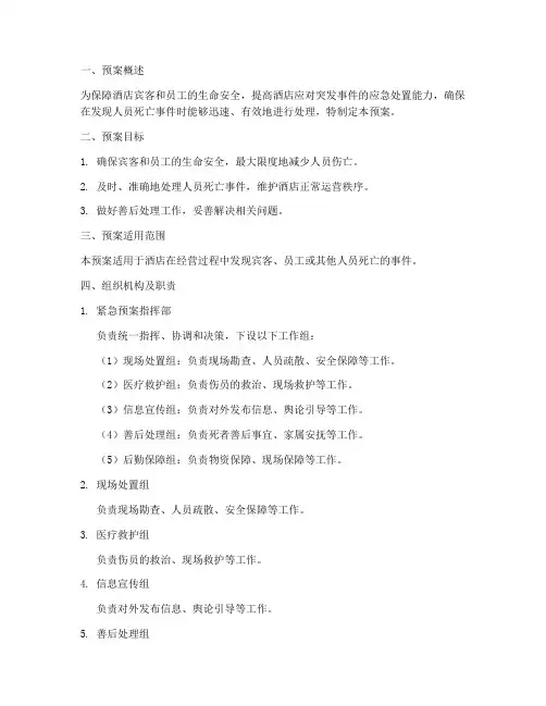 酒店发现人员死亡紧急预案