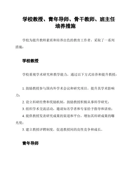 学校教授、青年导师、骨干教师、班主任培养措施