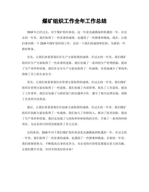 煤矿组织工作全年工作总结