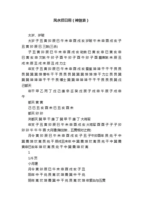 风水择日用（神煞表）
