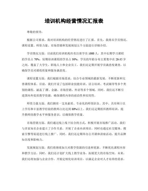 培训机构经营情况汇报表