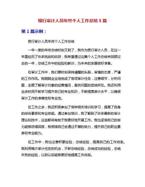 银行审计人员年终个人工作总结5篇