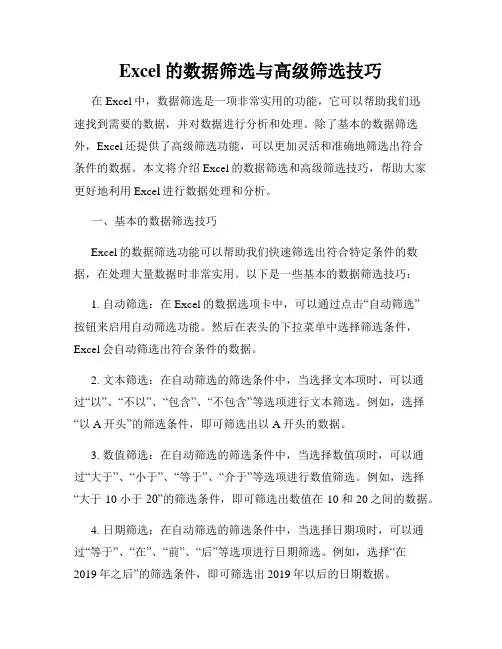 Excel的数据筛选与高级筛选技巧