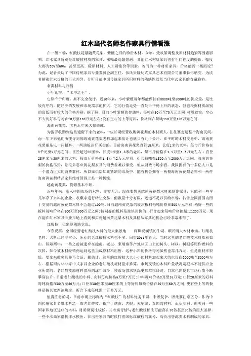 红木当代名师名作家具行情看涨