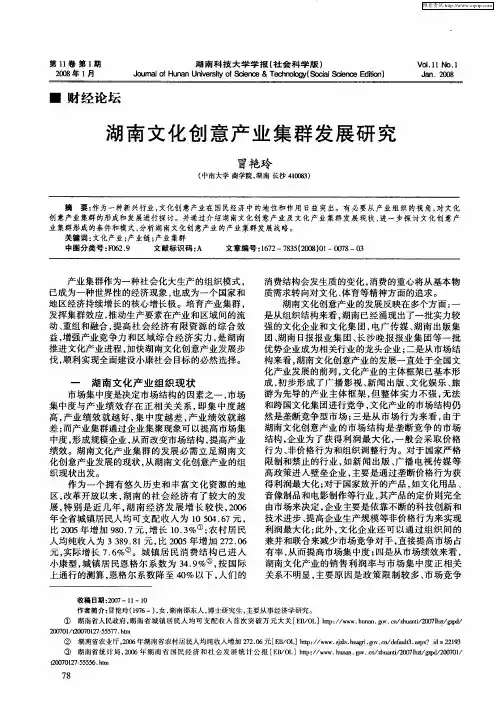 湖南文化创意产业集群发展研究