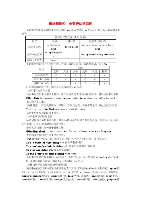 新教材2025版高中英语语法精讲4非谓语动词综述学案牛津译林版选择性必修第一册