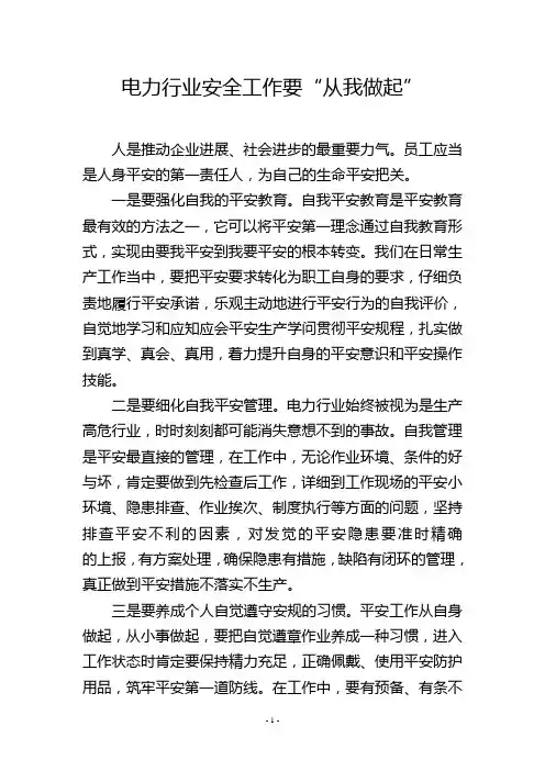 电力行业安全工作要“从我做起”