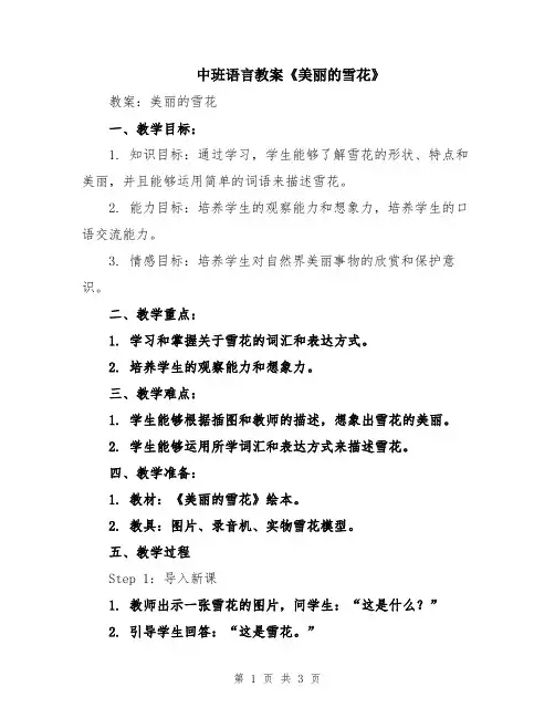 中班语言教案《美丽的雪花》
