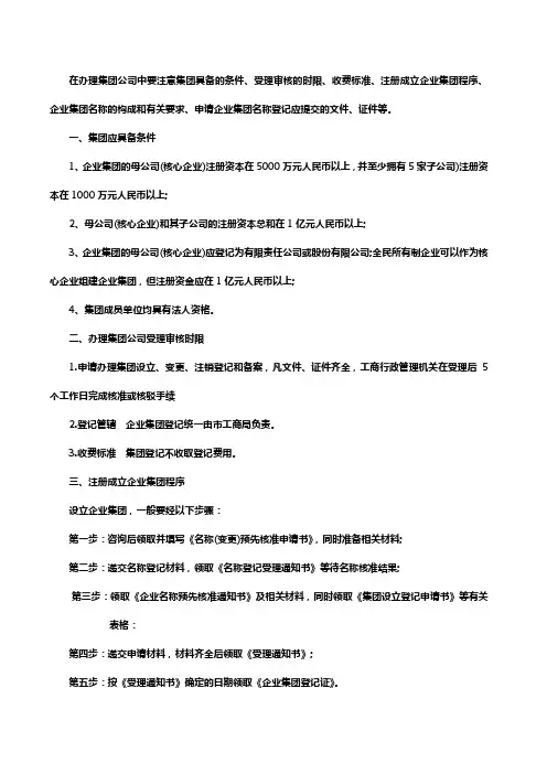 集团公司应具备的条件要求构想