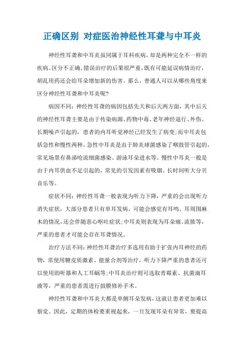 正确区别 对症医治神经性耳聋与中耳炎