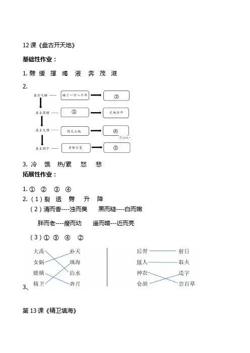 人教统编版语文四年级上册 第四单元 双减分层作业设计案例 样例 参考答案