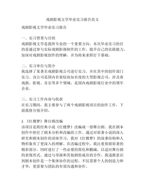 戏剧影视文学毕业实习报告范文
