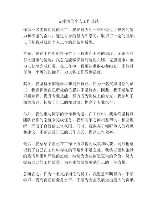 支撑岗位个人工作总结