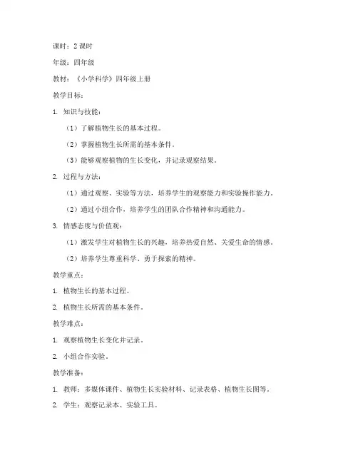 小学科学课时教案模板
