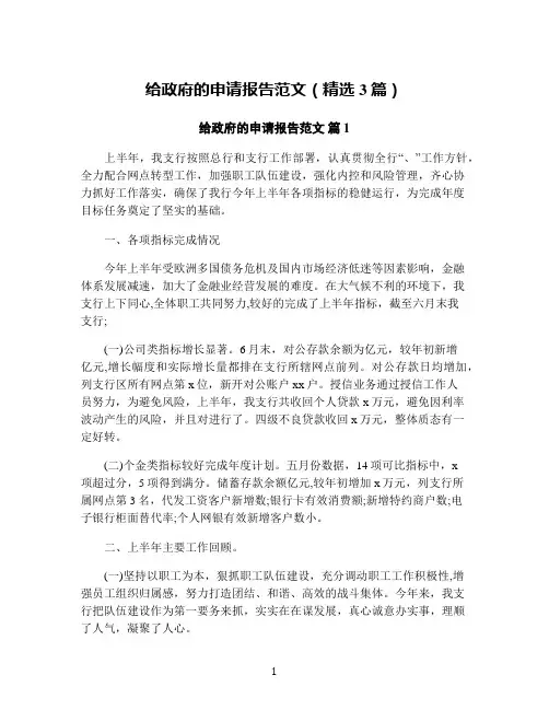 给政府的申请报告范文(精选3篇)