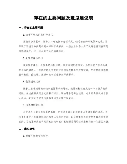 存在的主要问题及意见建议表