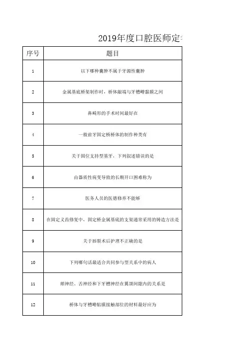2019年度口腔医师定考模拟卷5